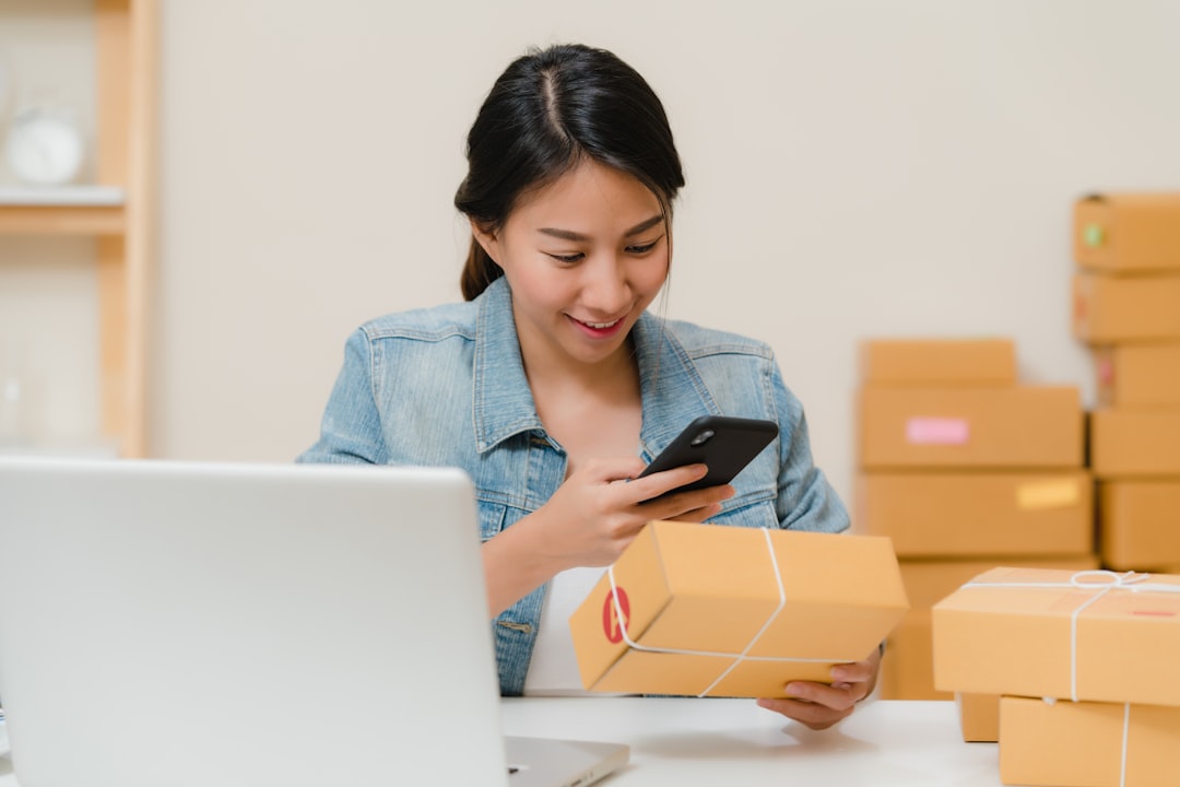Woman shopping online from Amazon.com to Korea