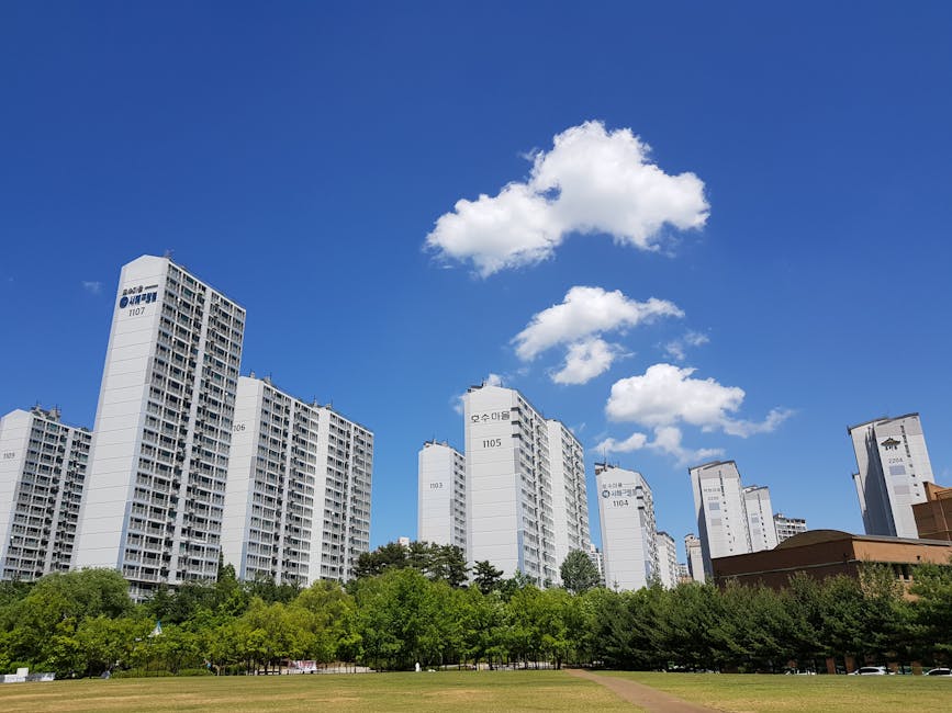 High-rise apartment and officetel buildings on the Korean skyline in Yongin
