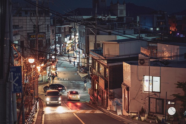 Seoul Korea street road name address system at dusk